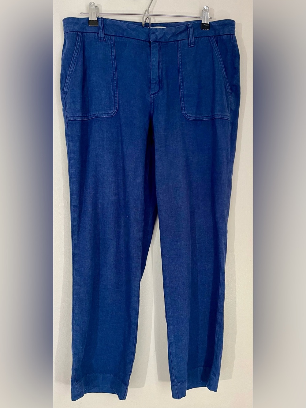 Linen Blend Straight Leg Ankle Pants w Pockets in Navy Blue size 12